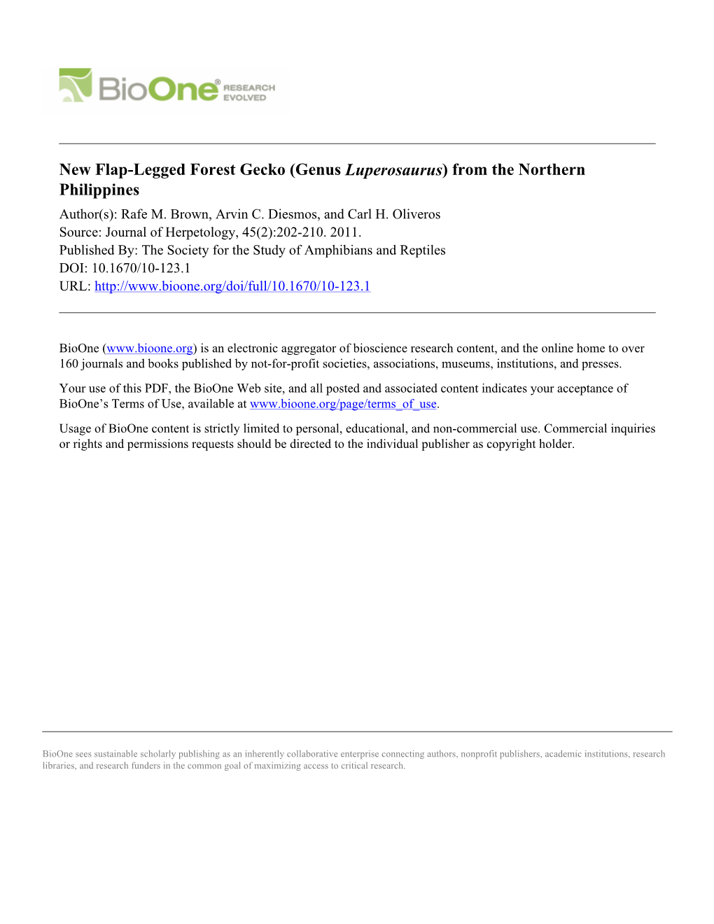 New Flap-Legged Forest Gecko (Genus Luperosaurus) from the Northern Philippines Author(S): Rafe M