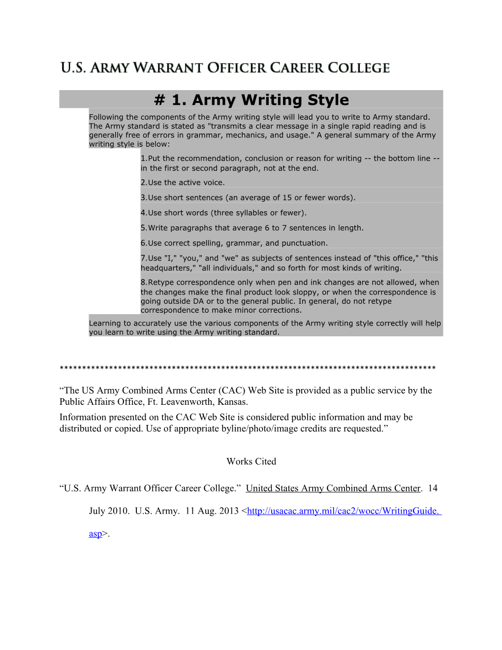 1. Army Writing Style