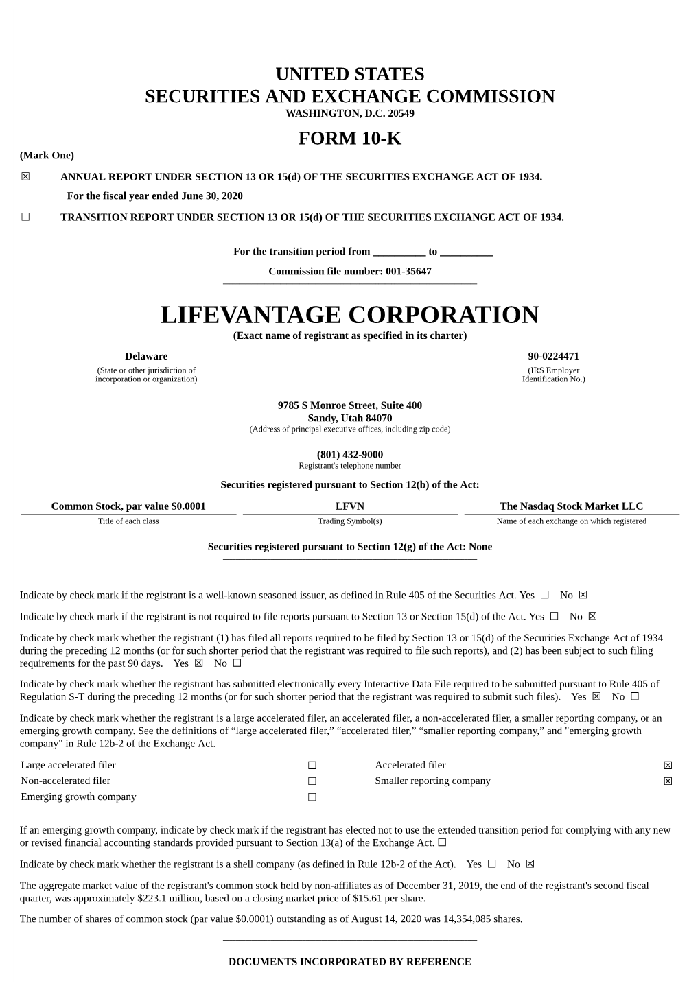 Lifevantage Corporation
