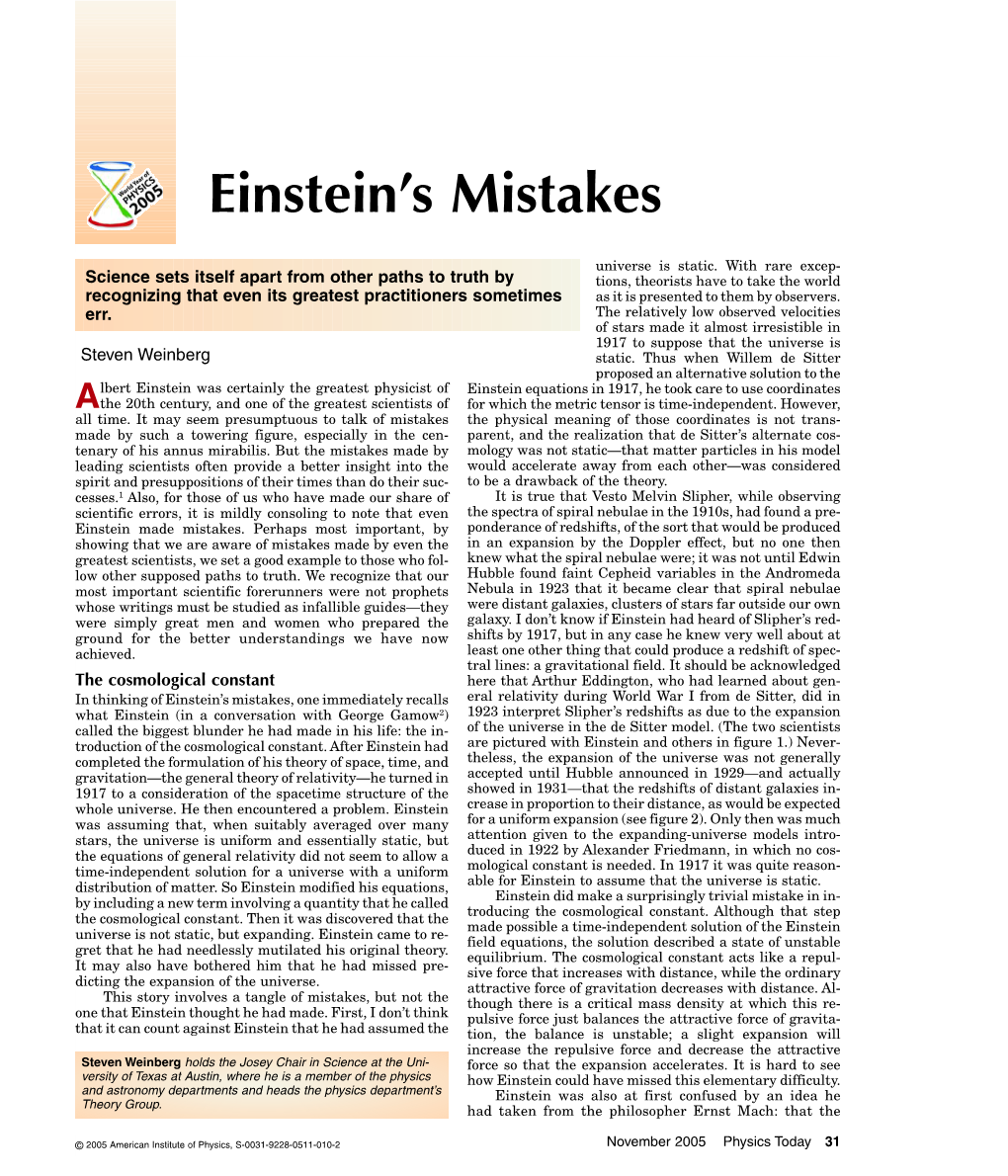 Einstein's Mistakes