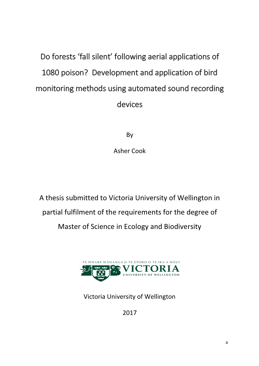 Following Aerial Applications of 1080 Poison? Development and Application of Bird Monitoring Methods Using Automated Sound Recording