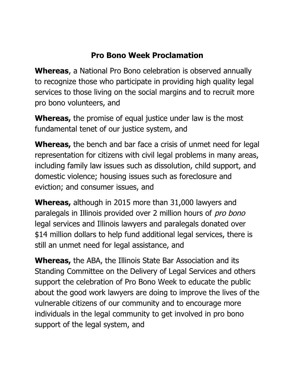 Pro Bono Week Proclamation