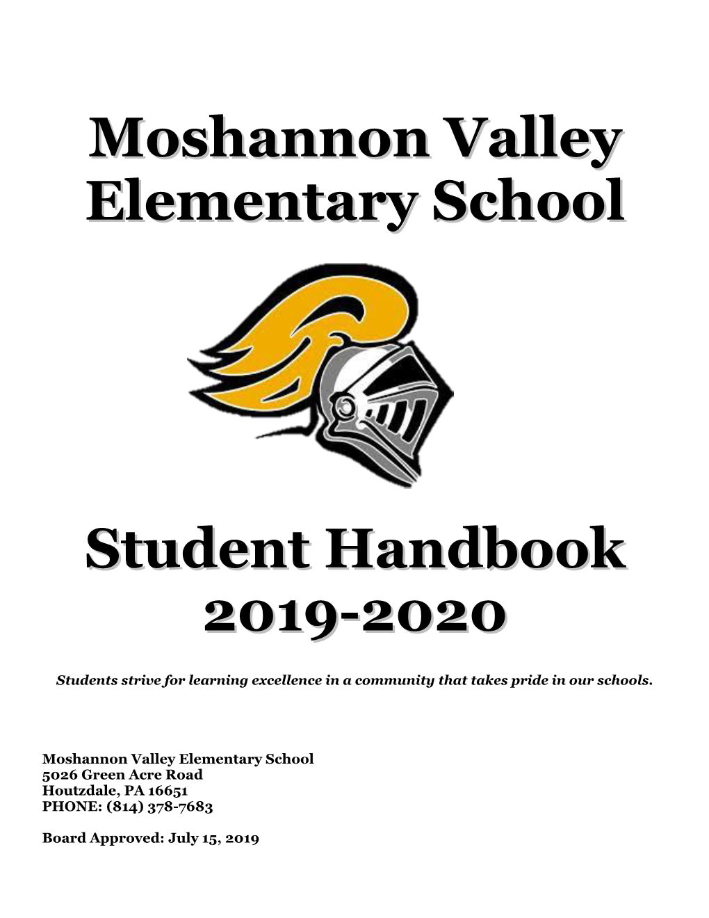 Moshannon Valley Elementary School Student Handbook 2019-2020