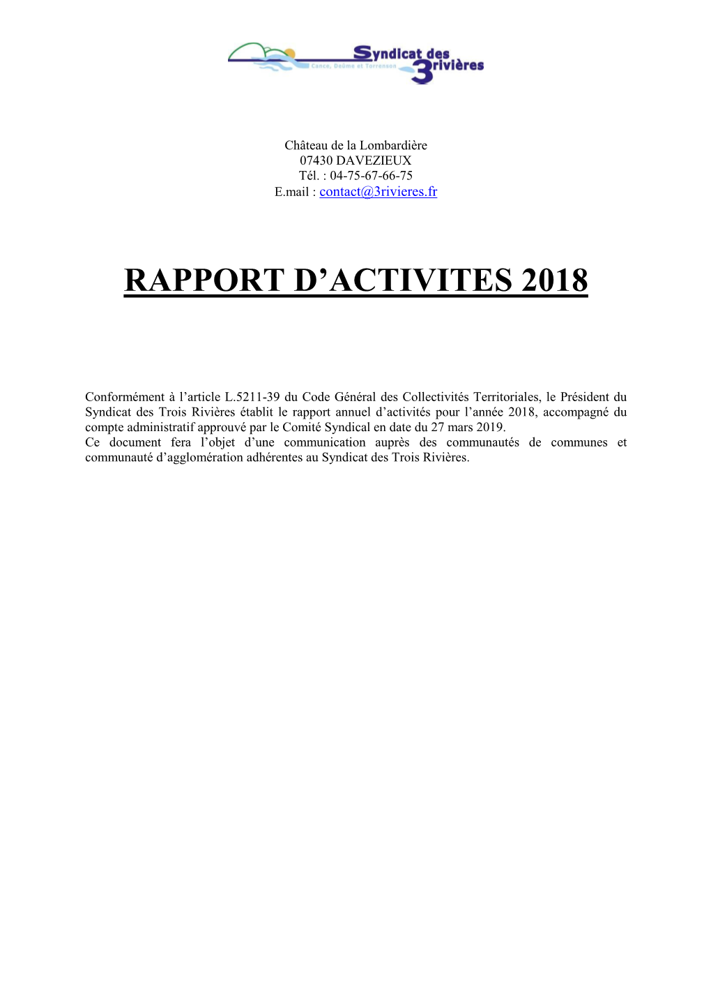 Rapport D'activité De 2018