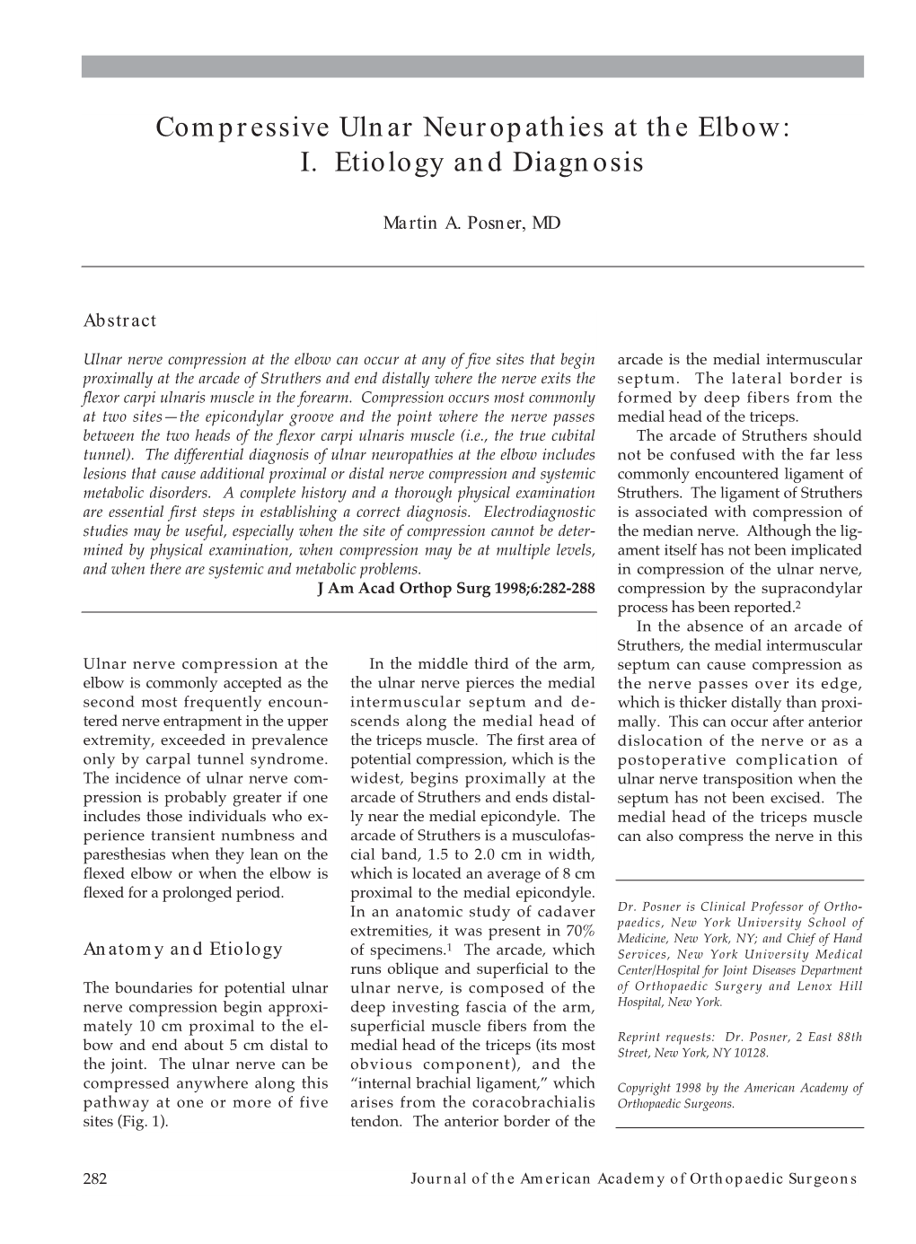 Compressive Ulnar Neuropathies At The Elbow I Etiology And Diagnosis