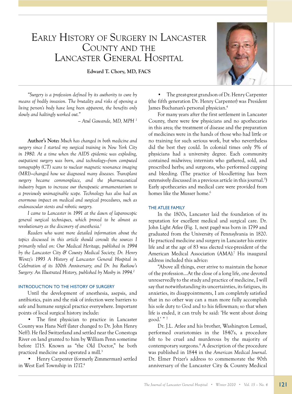 Early History of Surgery in Lancaster County and the Lancaster General Hospital Edward T