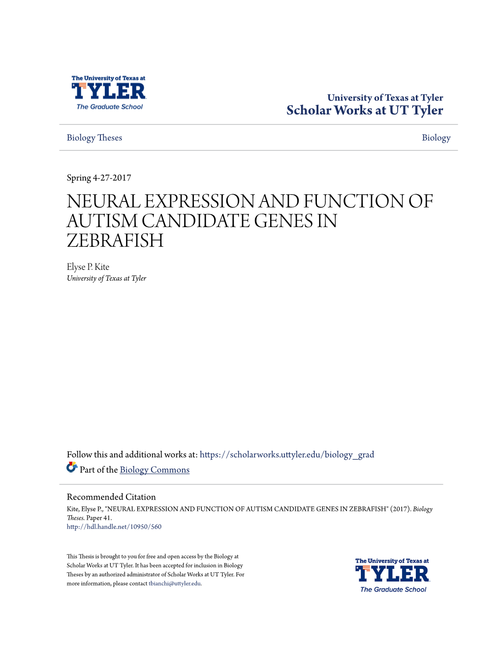 NEURAL EXPRESSION and FUNCTION of AUTISM CANDIDATE GENES in ZEBRAFISH Elyse P