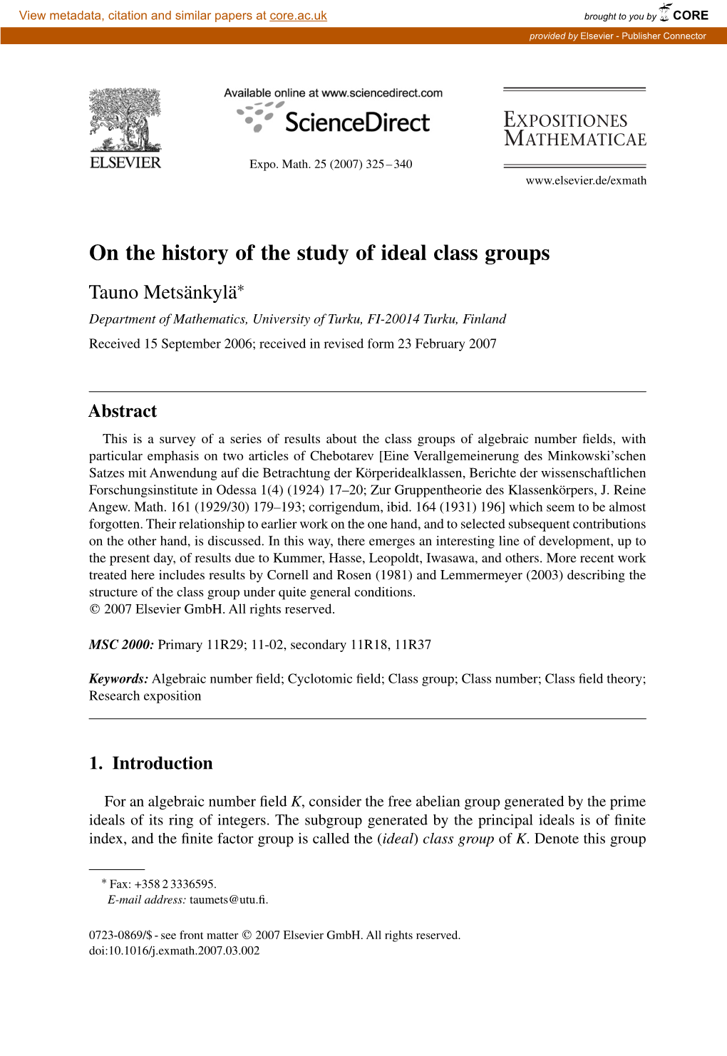 On the History of the Study of Ideal Class Groups
