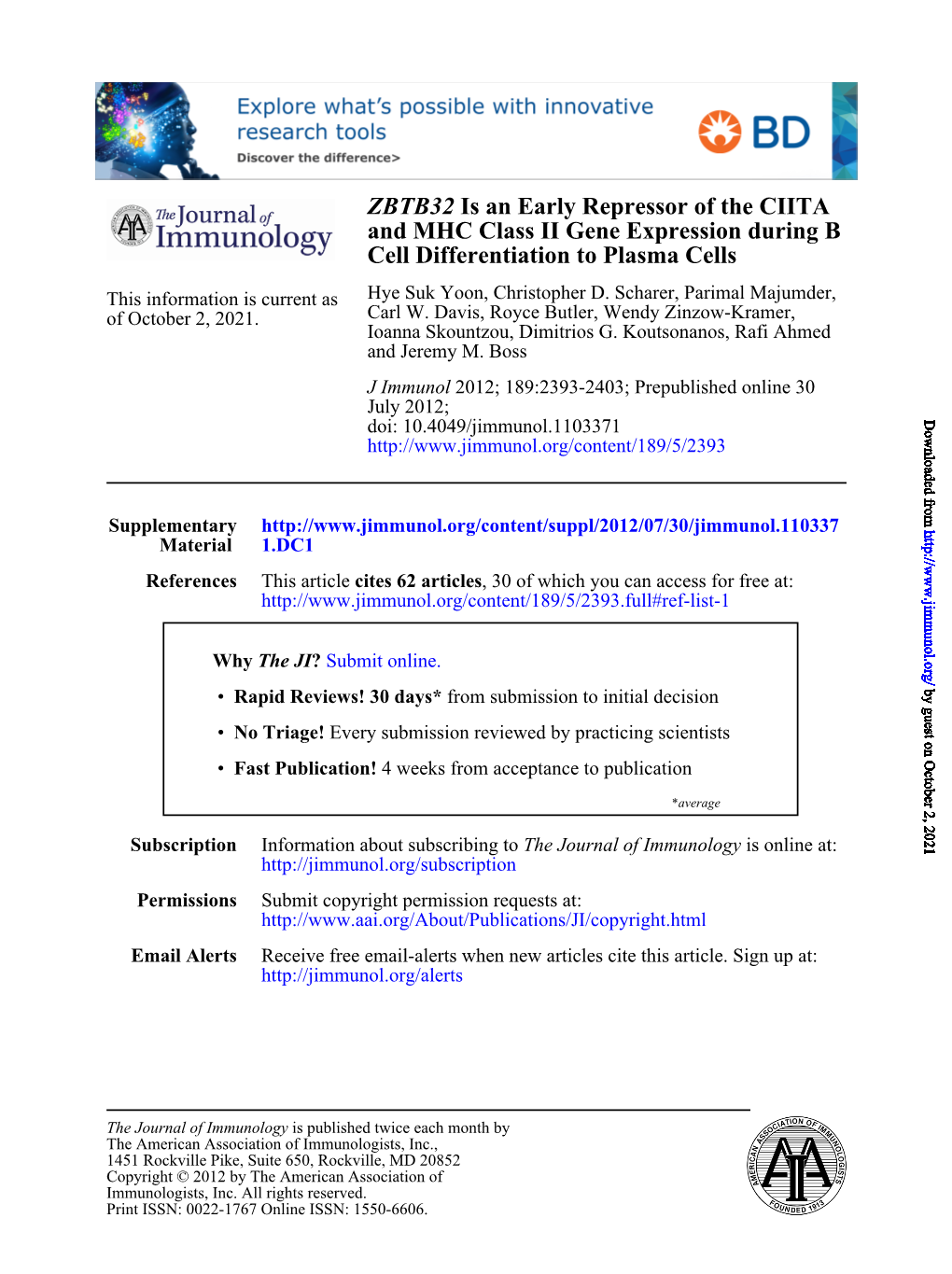 Cell Differentiation to Plasma Cells B and MHC Class II Gene Expression