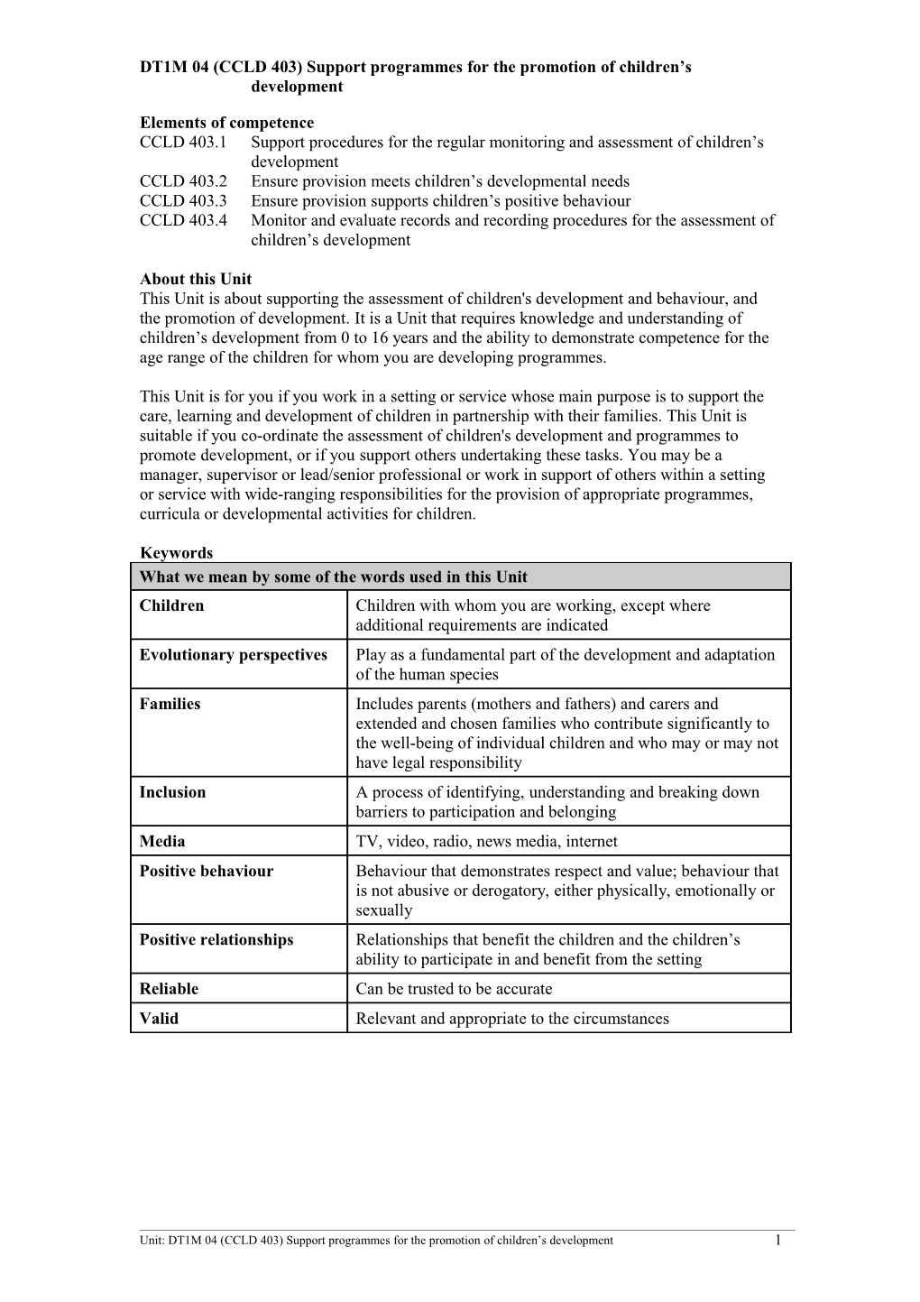 DT1M 04 (CCLD 403) Support Programmes for the Promotion of Children S Development