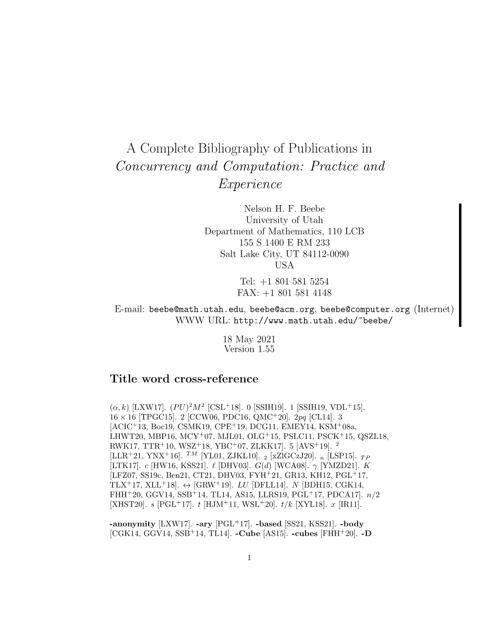 A Complete Bibliography of Publications in Concurrency and Computation: Practice and Experience