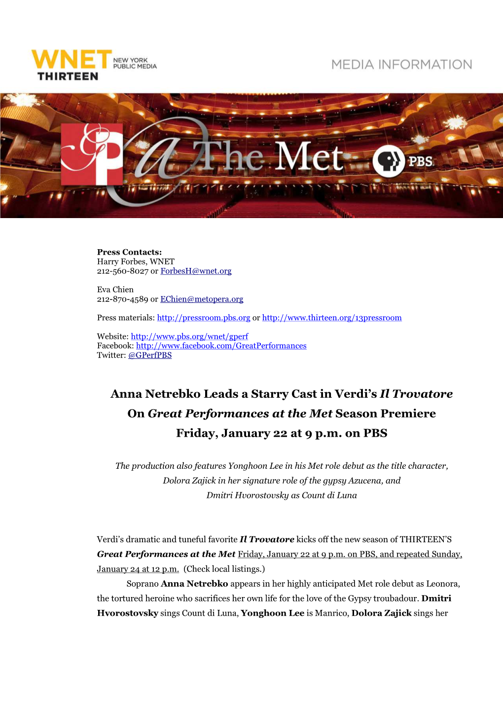 Il Trovatore on Great Performances at the Met Season Premiere Friday, January 22 at 9 P.M