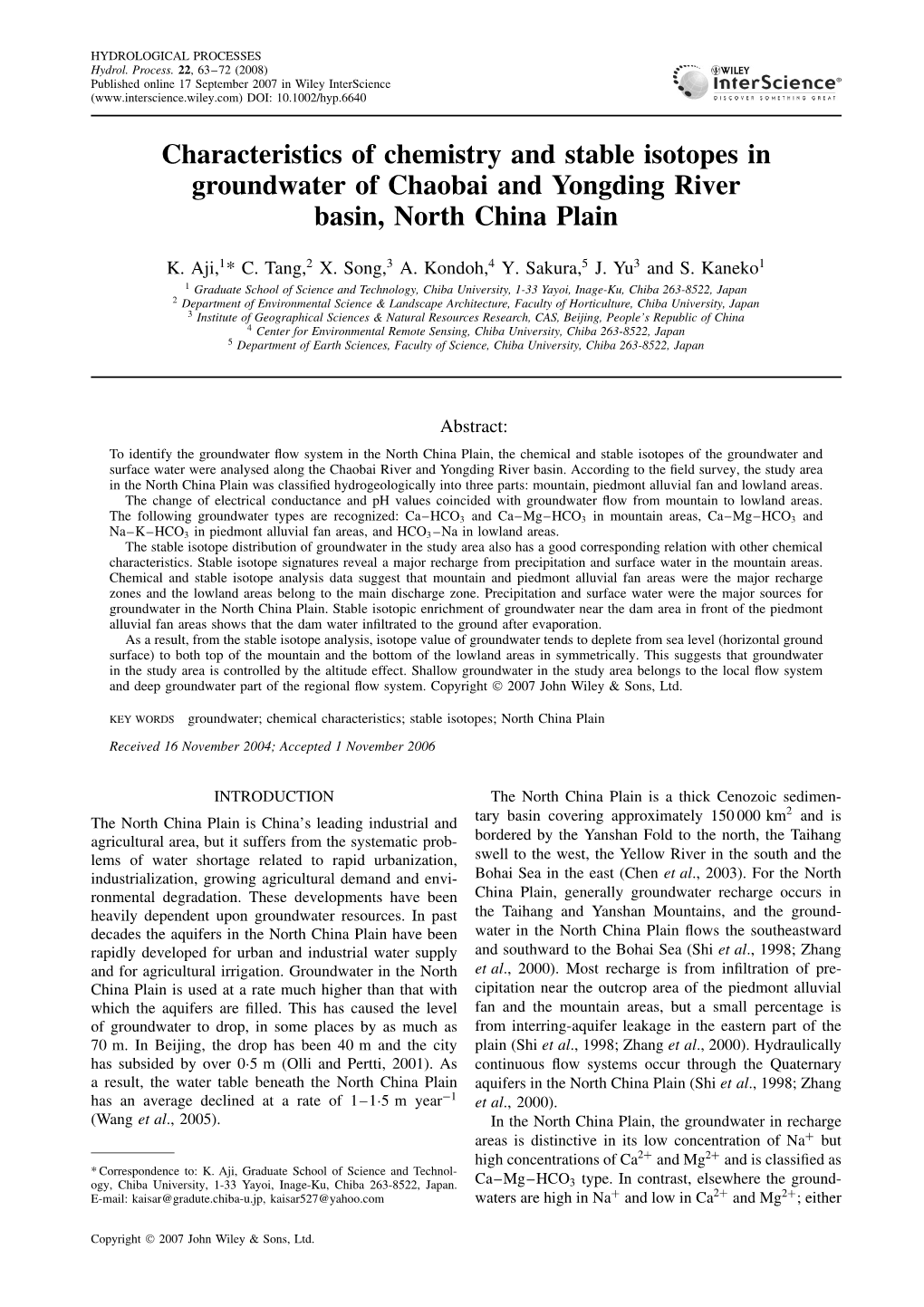 Characteristics of Chemistry and Stable Isotopes in Groundwater of Chaobai and Yongding River Basin, North China Plain