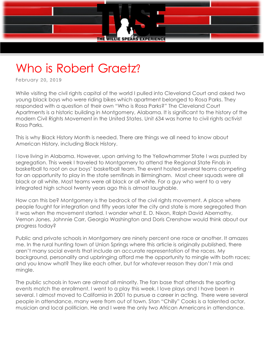 Who Is Robert Graetz? February 20, 2019