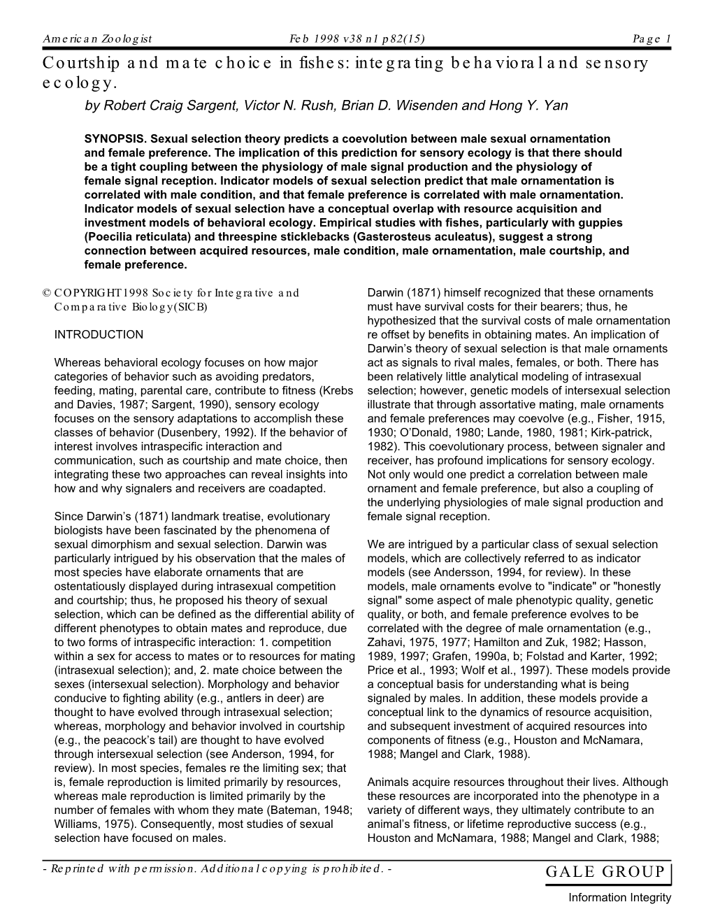 Courtship and Mate Choice in Fishes: Integrating Behavioral and Sensory Ecology