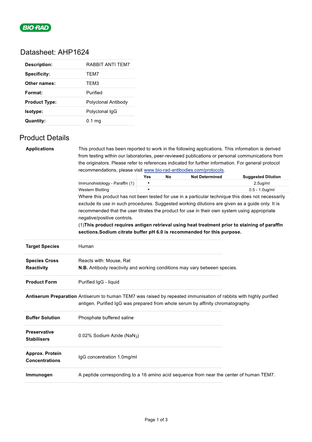 Datasheet: AHP1624 Product Details