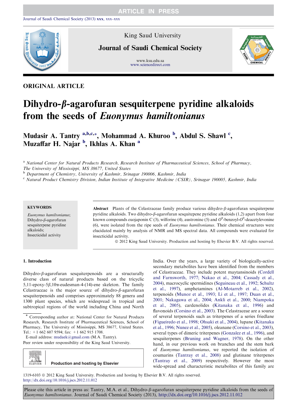 Dihydro-Î²-Agarofuran Sesquiterpene Pyridine Alkaloids from the Seeds Of