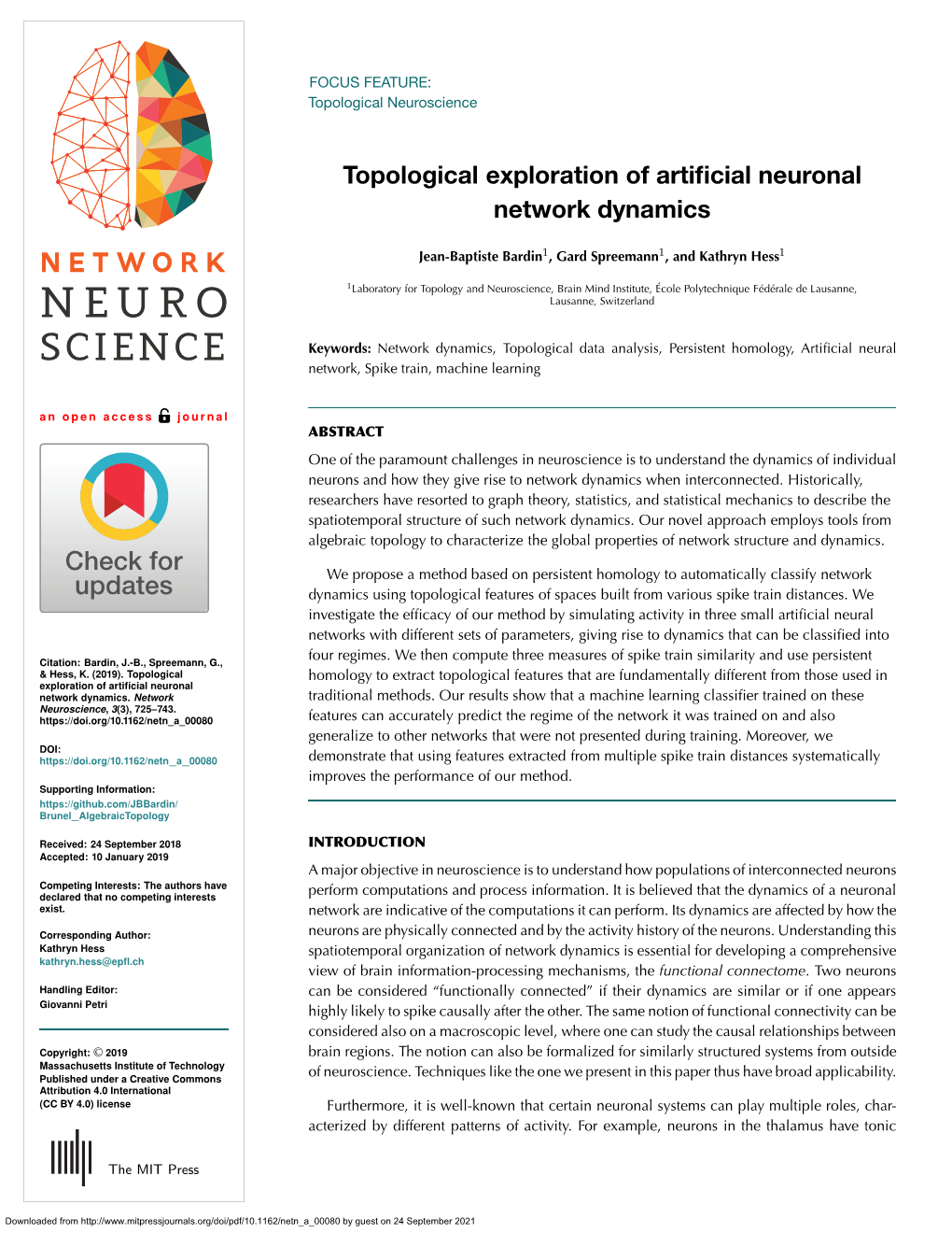 Topological Exploration of Artificial