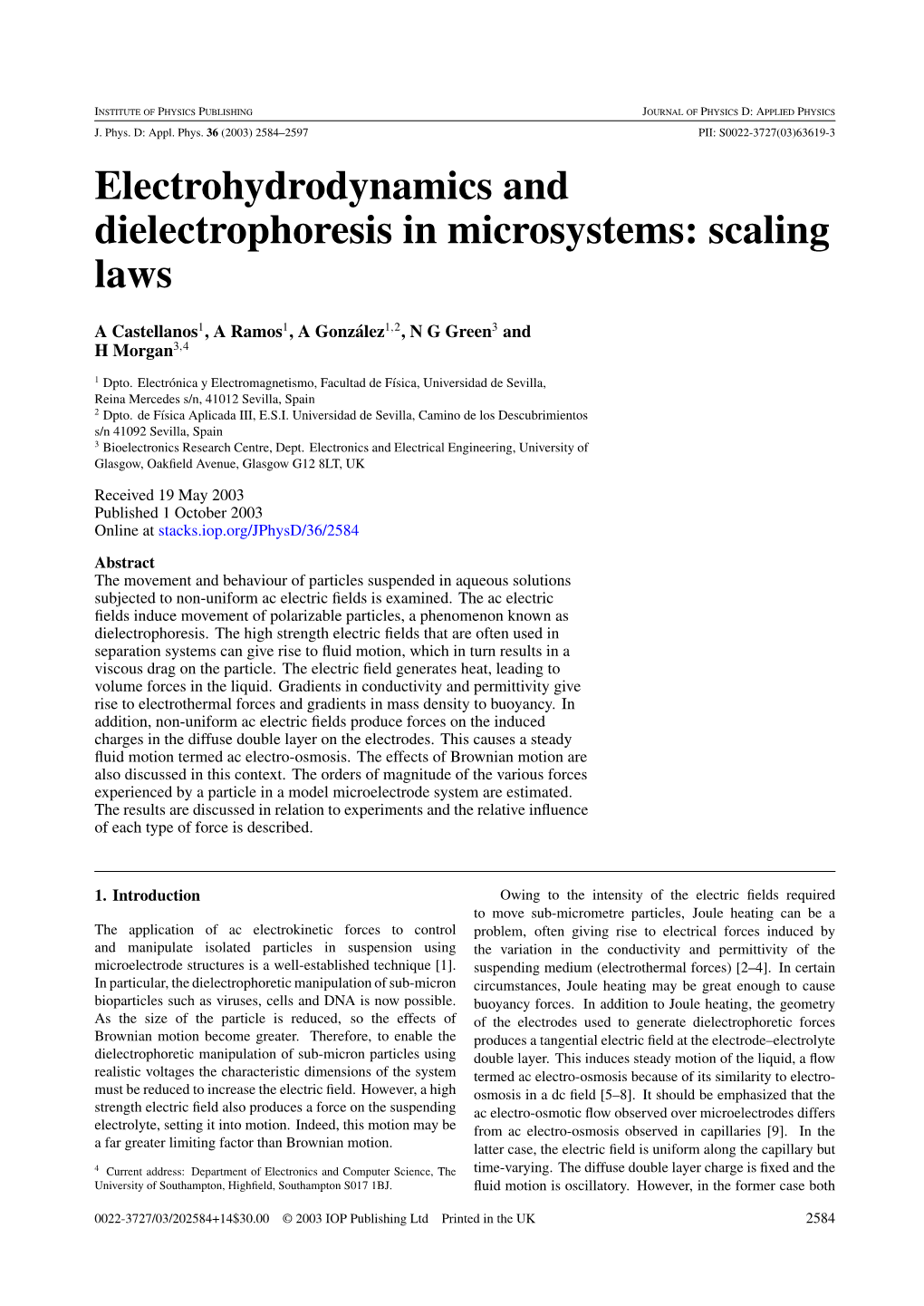 Electrohydrodynamics and Dielectrophoresis in Microsystems: Scaling Laws