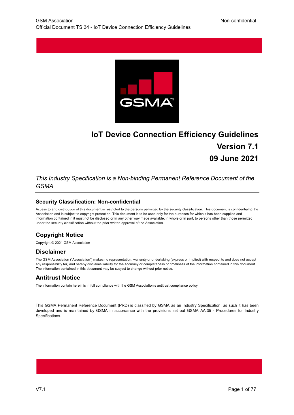 TS.34 Iot Device Connection Efficiency Guidelines V7.0