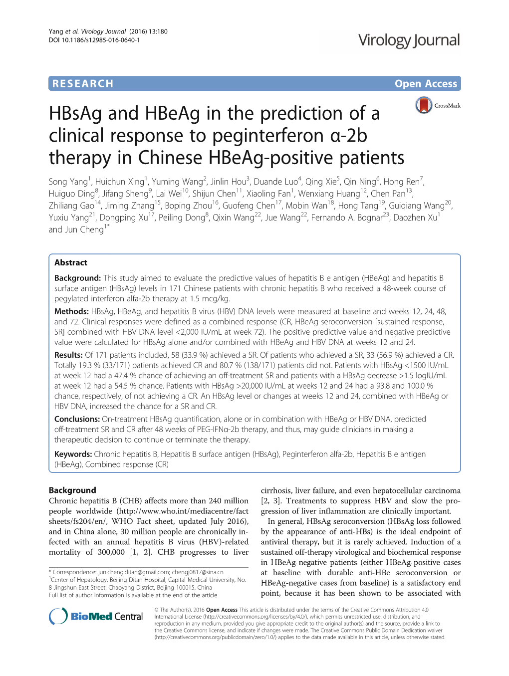 Hbsag and Hbeag in the Prediction of a Clinical Response to Peginterferon