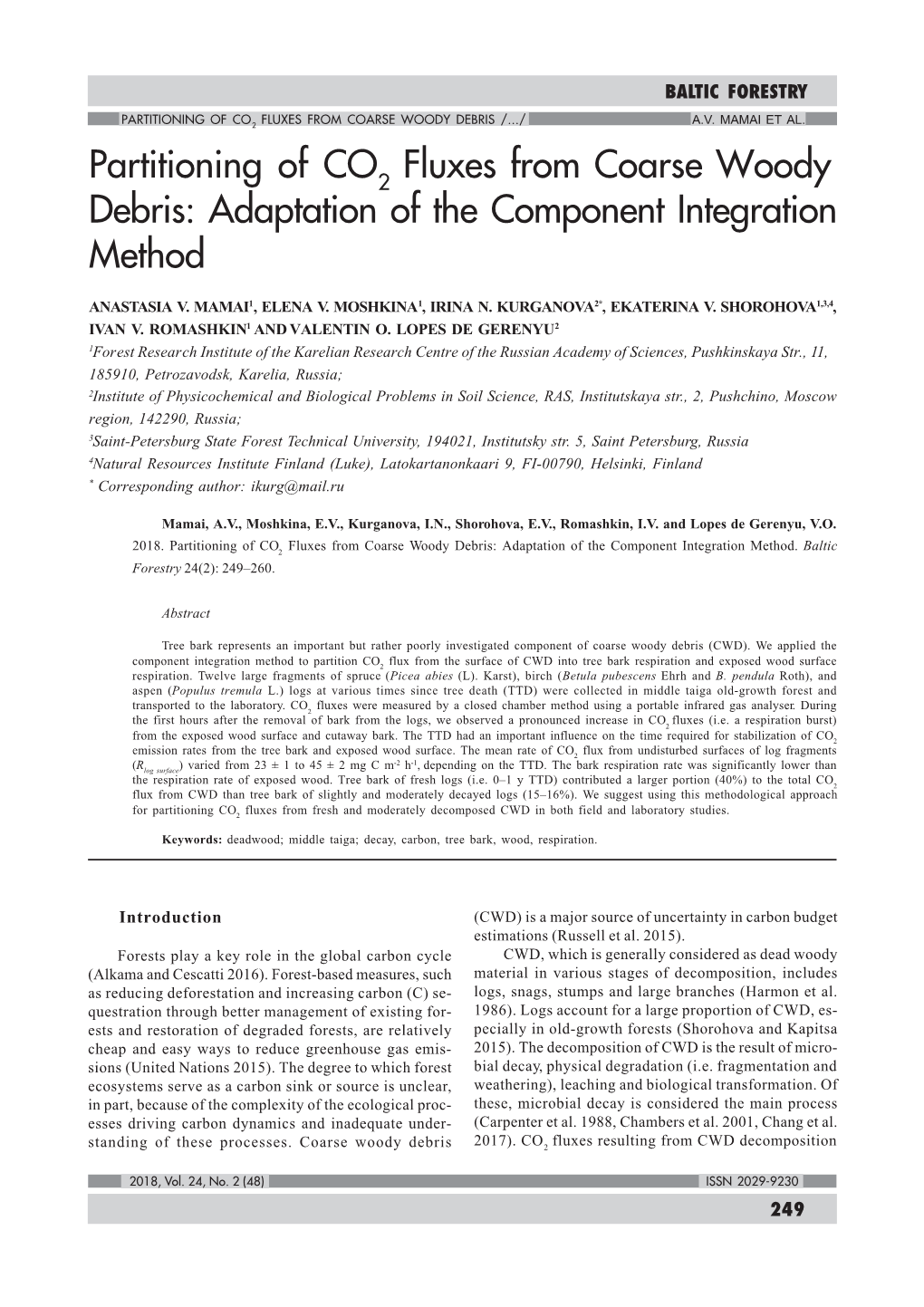 Partitioning of CO Fluxes from Coarse Woody Debris: Adaptation of the Component Integration Method