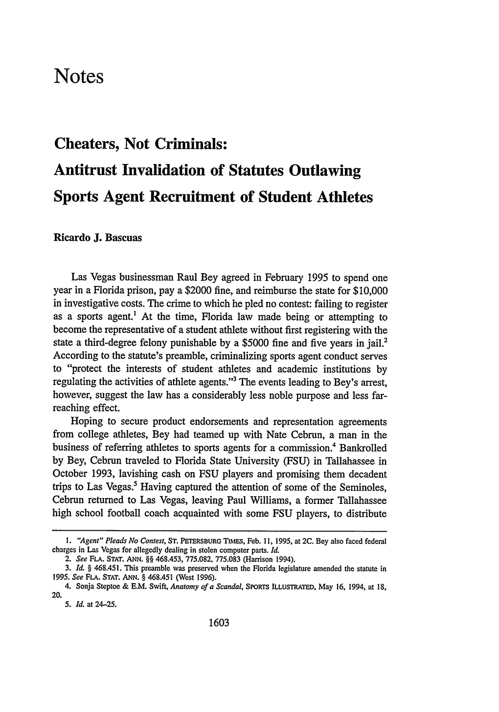 Antitrust Invalidation of Statutes Outlawing Sports Agent Recruitment of Student Athletes