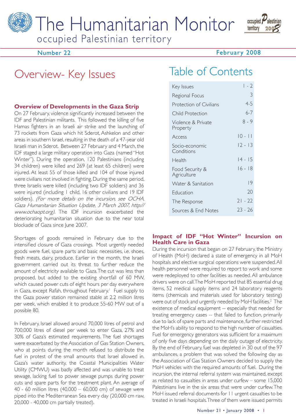 The Humanitarian Monitor CAP Occupied Palestinian Territory Number 22 February 2008