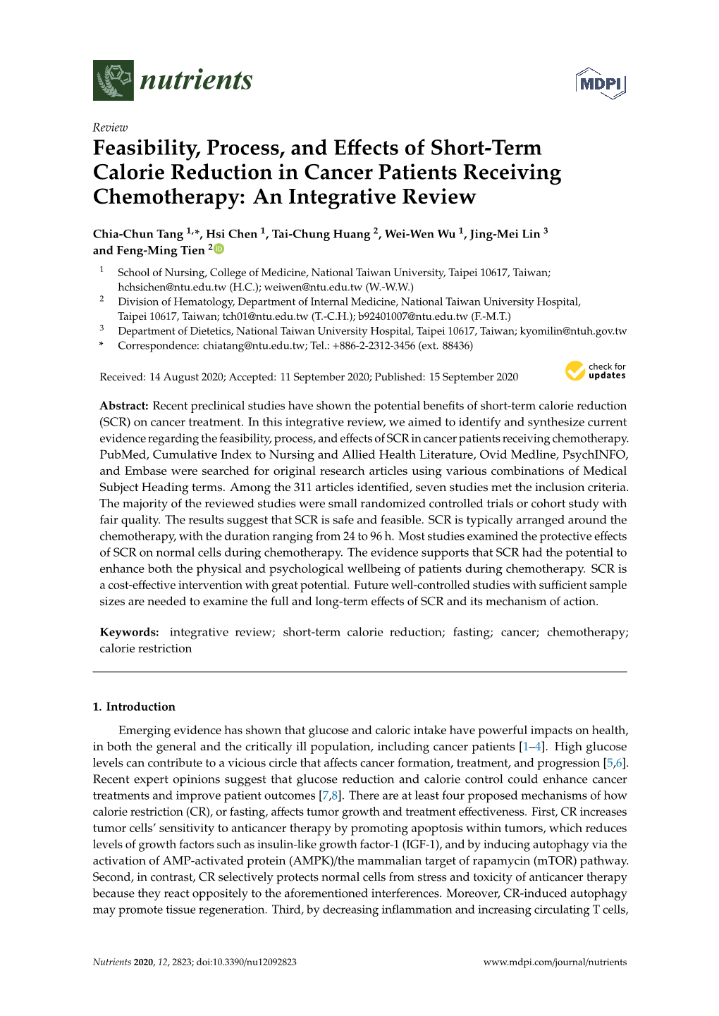 Feasibility, Process, and Effects of Short-Term Calorie Reduction In