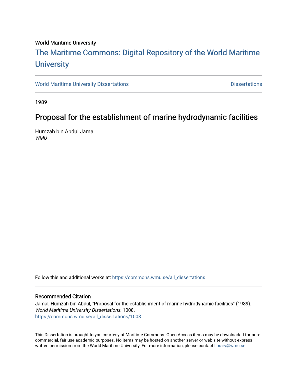 Proposal for the Establishment of Marine Hydrodynamic Facilities