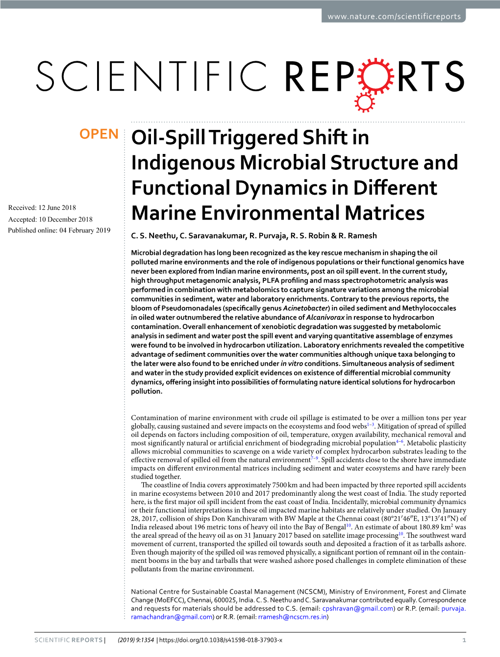 Oil-Spill Triggered Shift in Indigenous Microbial Structure and Functional