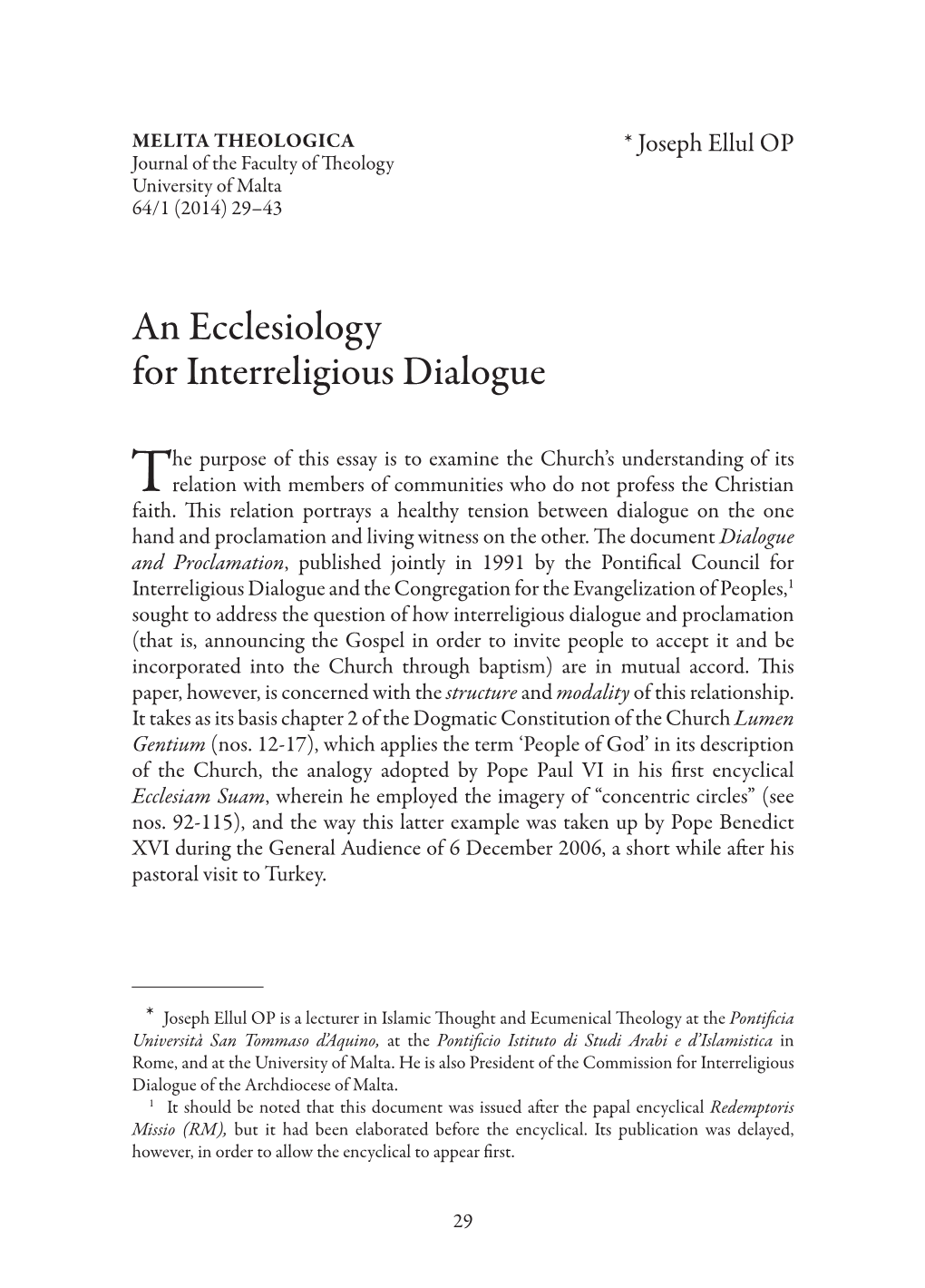 An Ecclesiology for Interreligious Dialogue