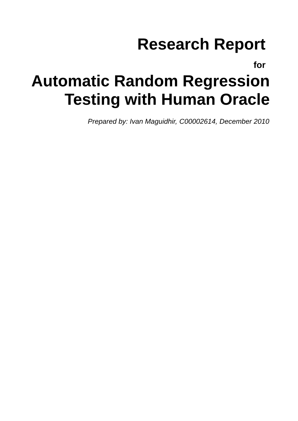 Research Report Automatic Random Regression Testing With