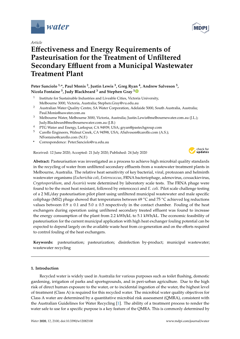 Effectiveness and Energy Requirements of Pasteurisation For