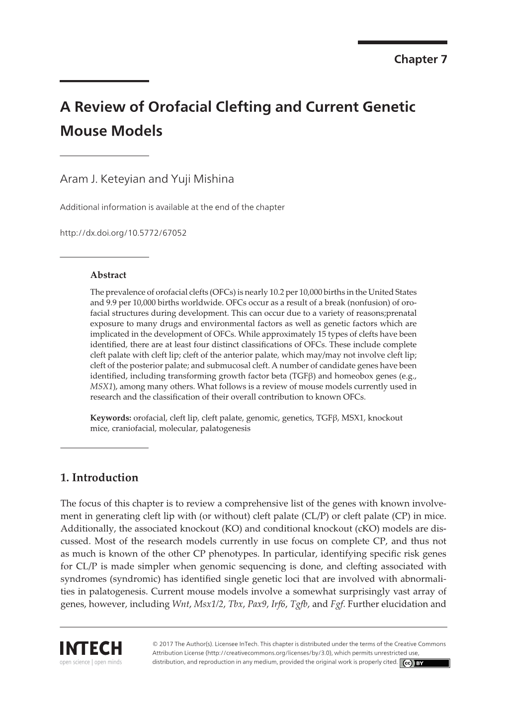 A Review of Orofacial Clefting and Current Genetic Mouse Models 125
