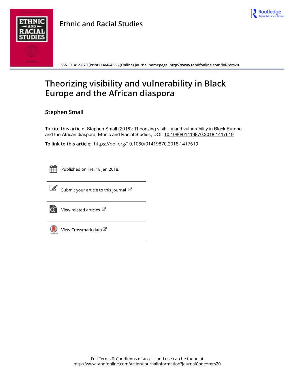 Theorizing Visibility and Vulnerability in Black Europe and the African Diaspora