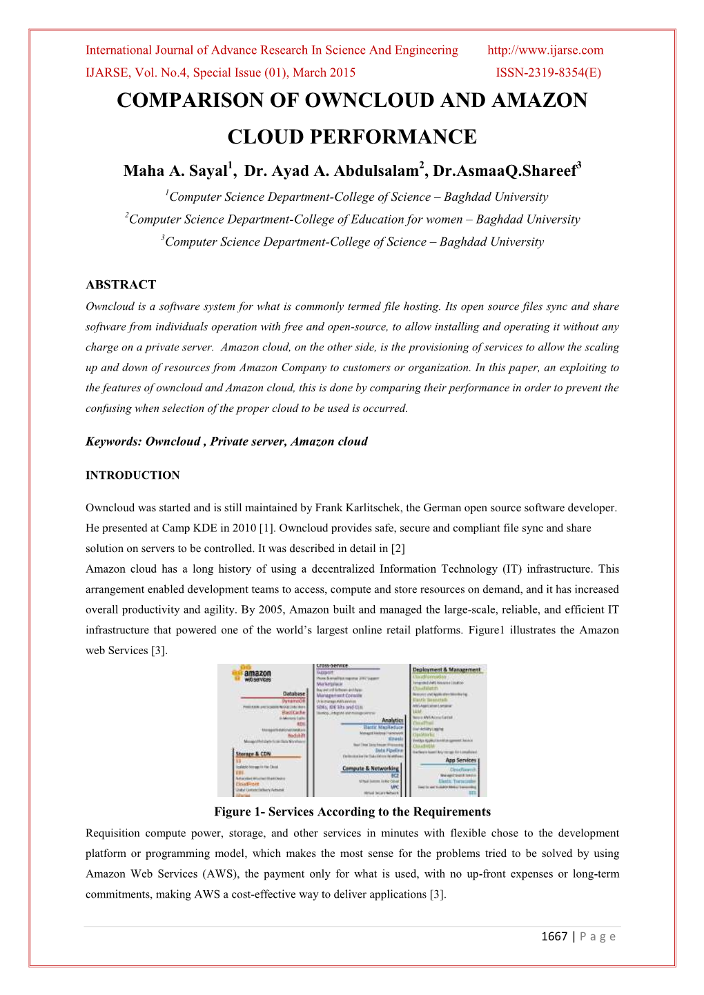 COMPARISON of OWNCLOUD and AMAZON CLOUD PERFORMANCE Maha A