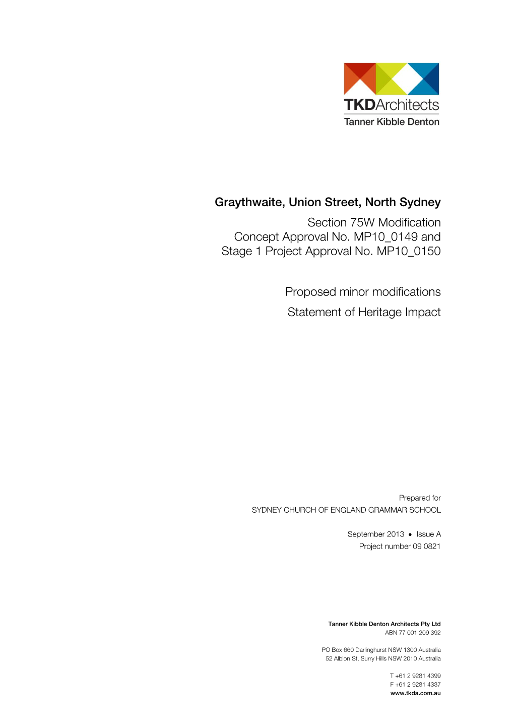 Graythwaite, Union Street, North Sydney Section 75W Modification Concept Approval No