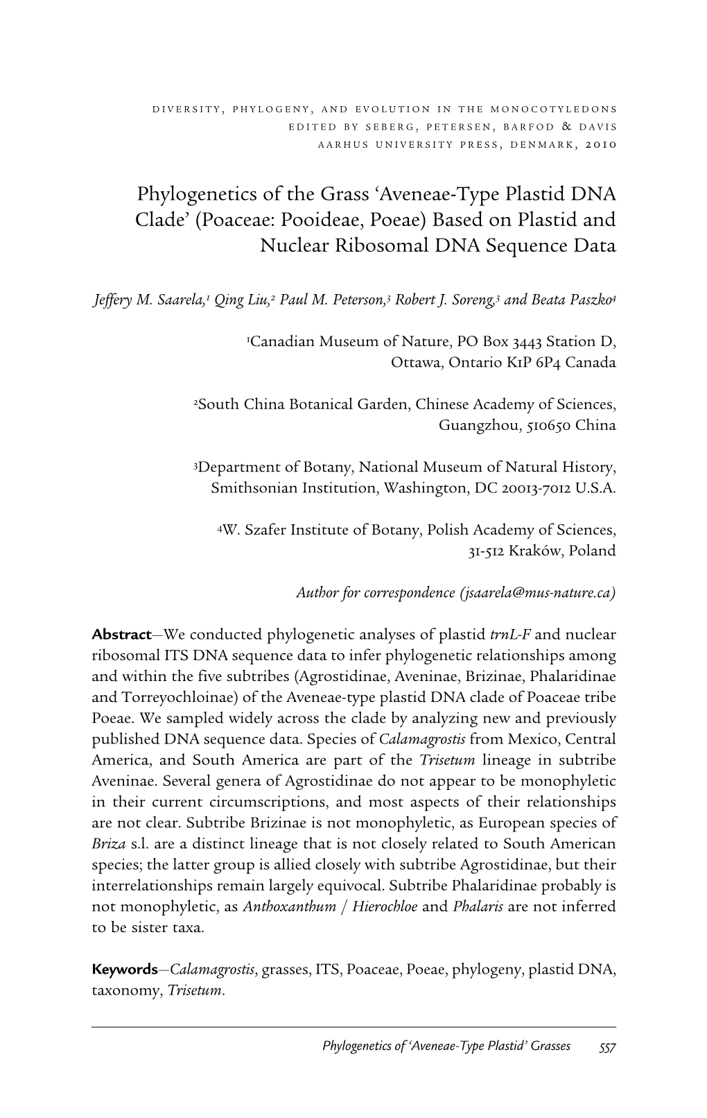 Phylogenetics of the Grass 'Aveneae