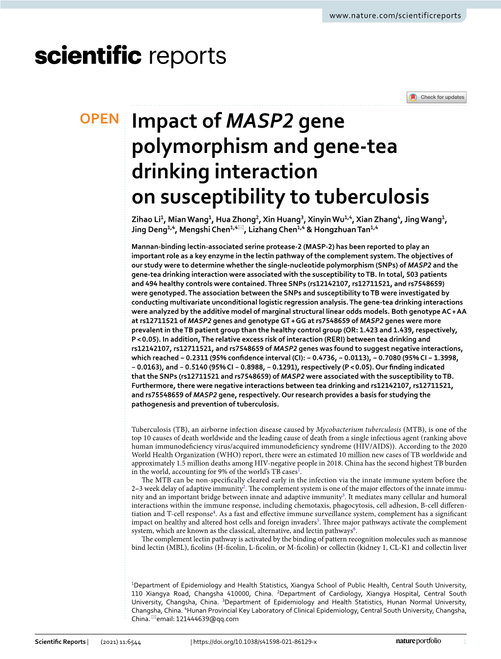 Impact of MASP2 Gene Polymorphism and Gene-Tea Drinking Interaction