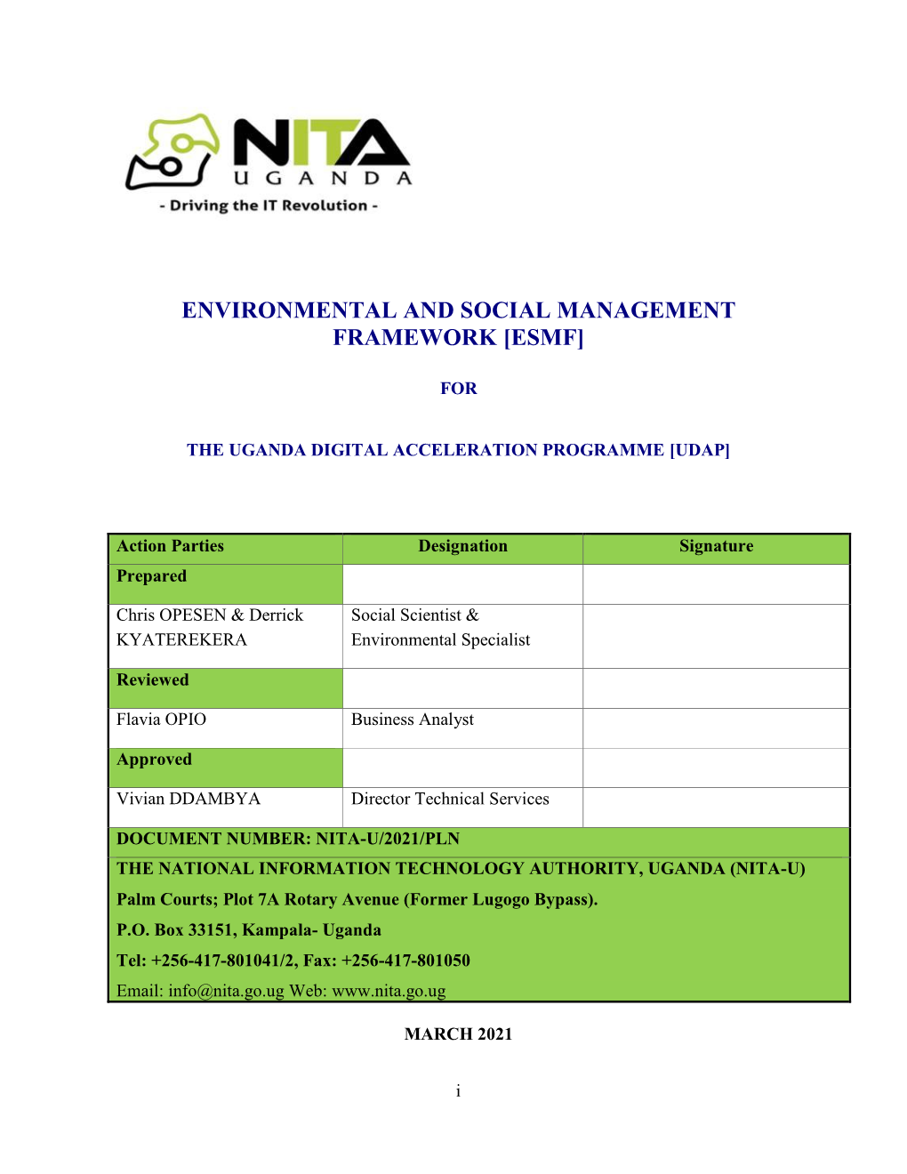 Environmental and Social Management Framework [Esmf]