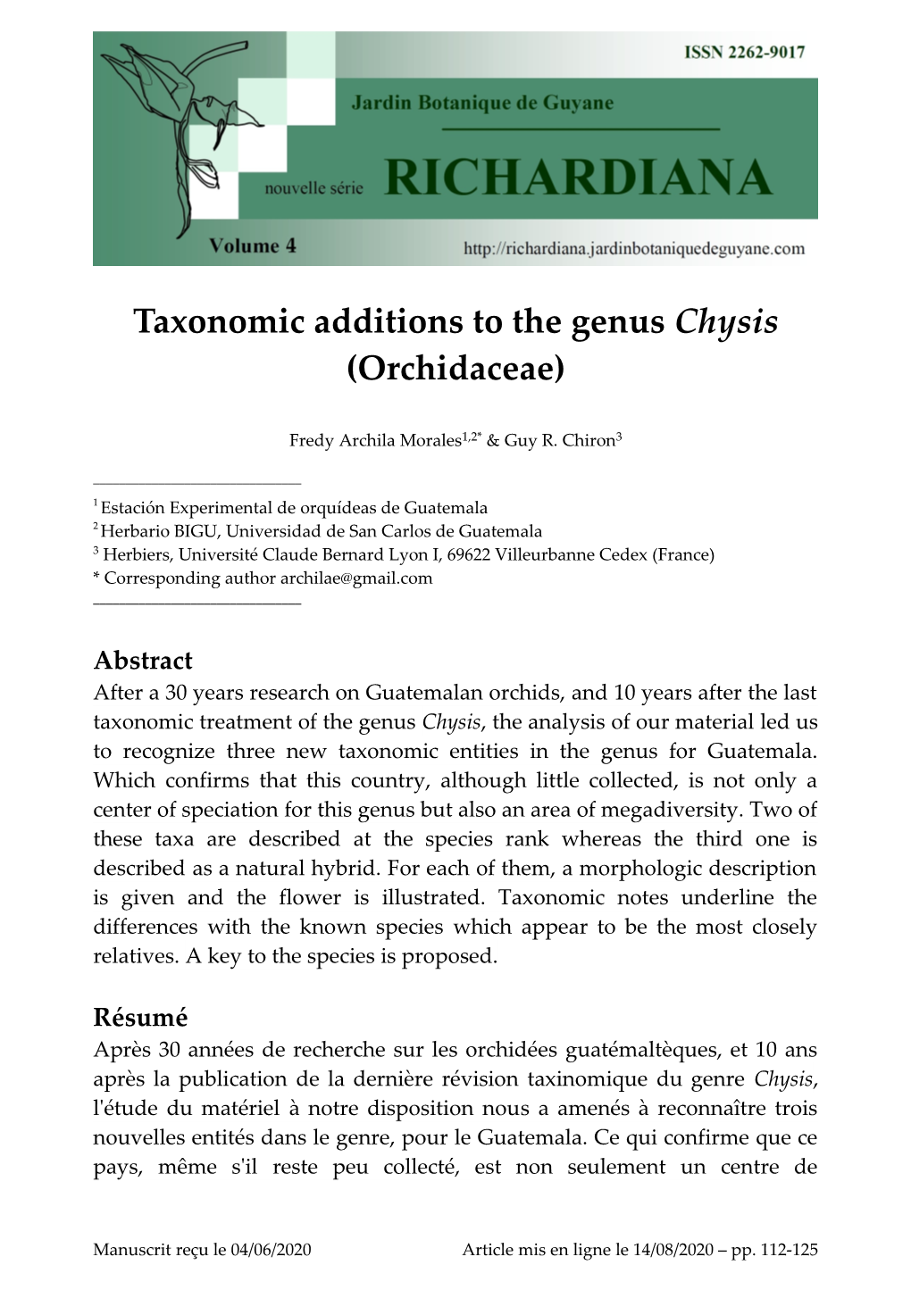 Taxonomic Additions to the Genus Chysis (Orchidaceae)