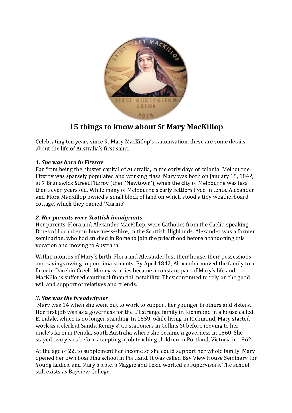 15 Things to Know About St Mary Mackillop