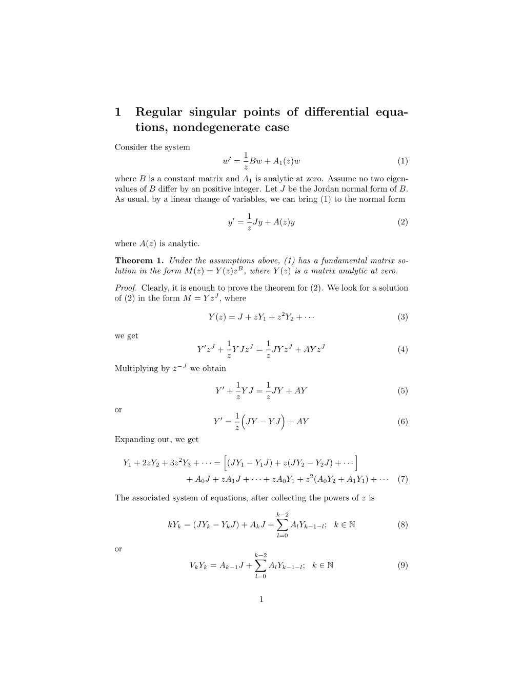 1 Regular Singular Points of Differential Equa