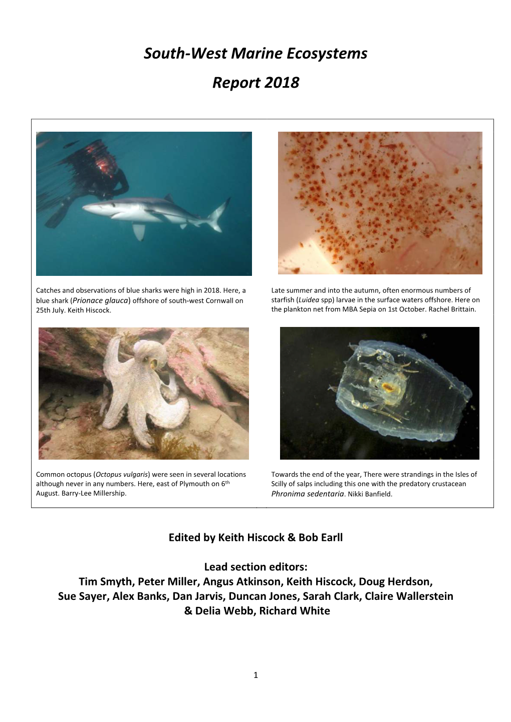 South-West Marine Ecosystems Report 2018