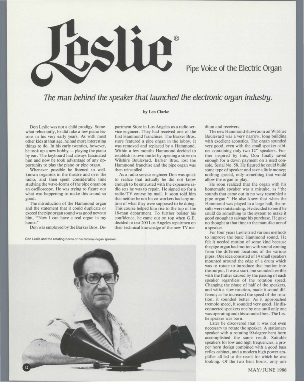 Pipe Voice of the Electric Organ the Man Behind the Speaker That Launched the Electronic Organ Industry