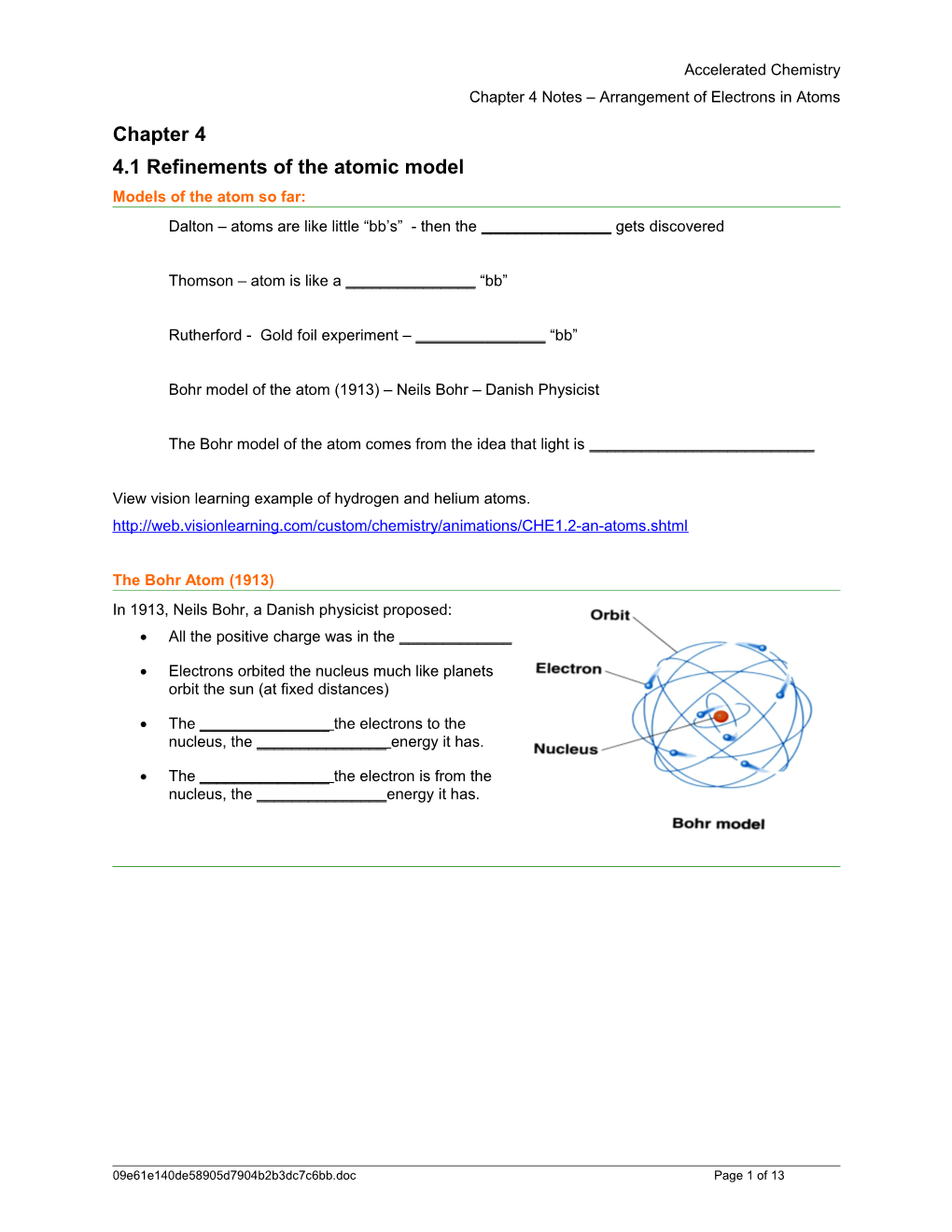 Chapter 4 Notes Arrangement of Electrons in Atoms