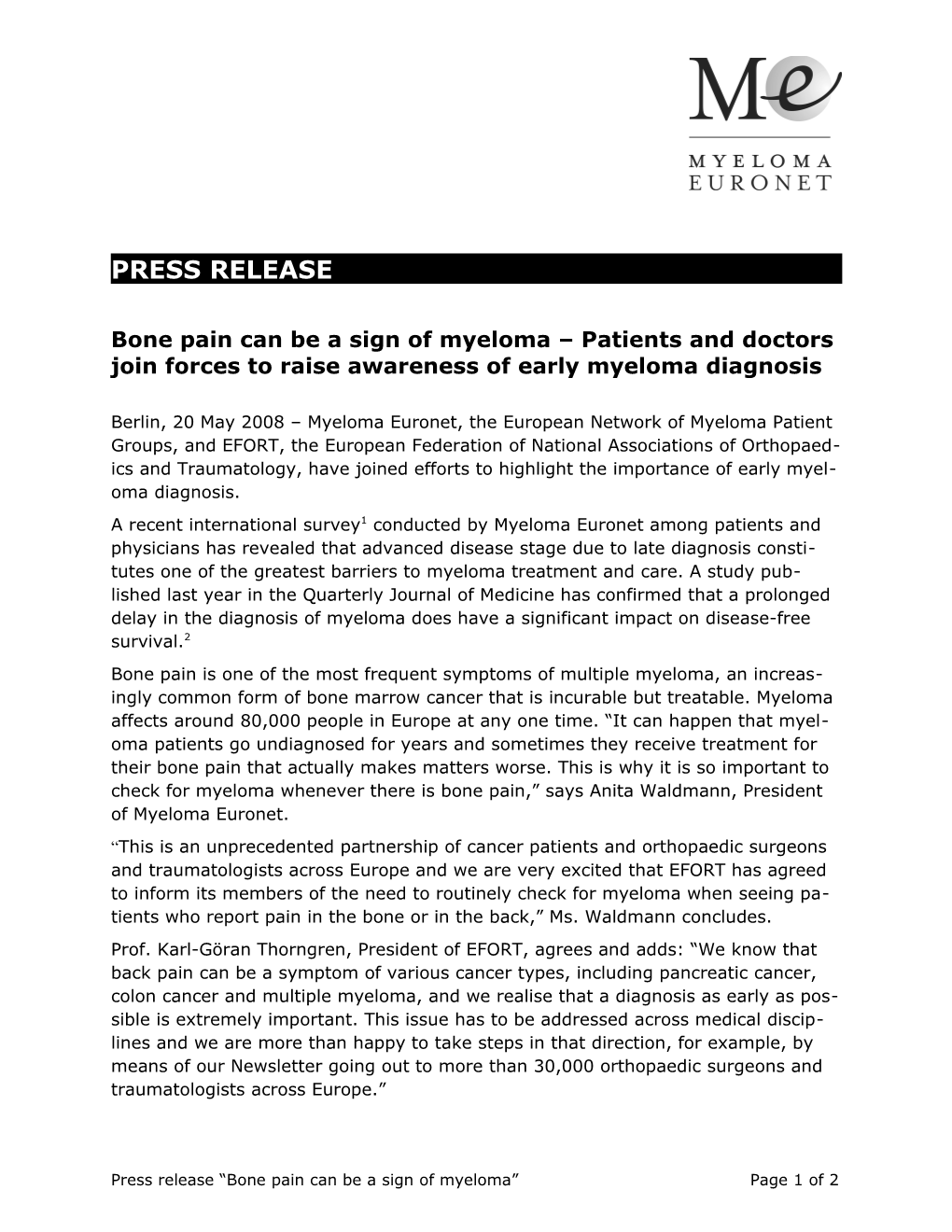 Early Myeloma Diagnosis Press Release EN