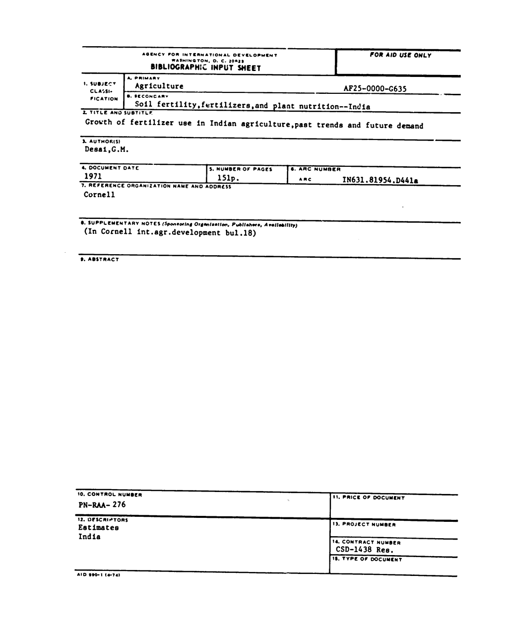 Agriculture AF25-OOOO-G635 Soil Fertility.Hfrtilizers.And Plant Nutrition--India 151P. IN631.81954.D441a