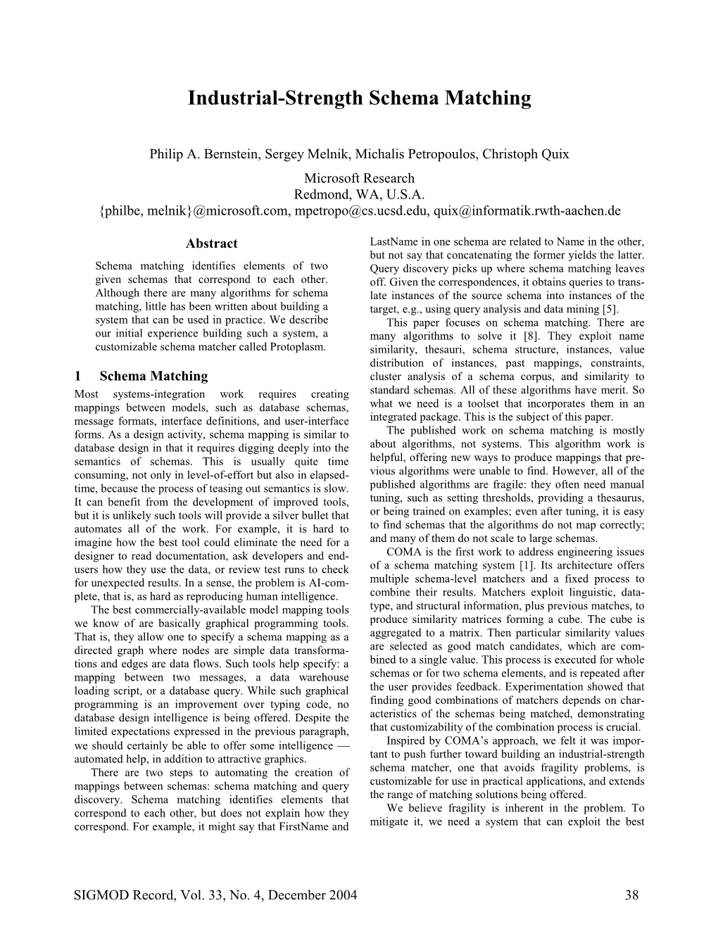 Industrial-Strength Schema Matching